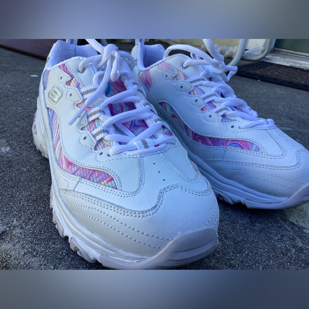 Skechers Wide Fit, size 9.5, rainbow walking shoes